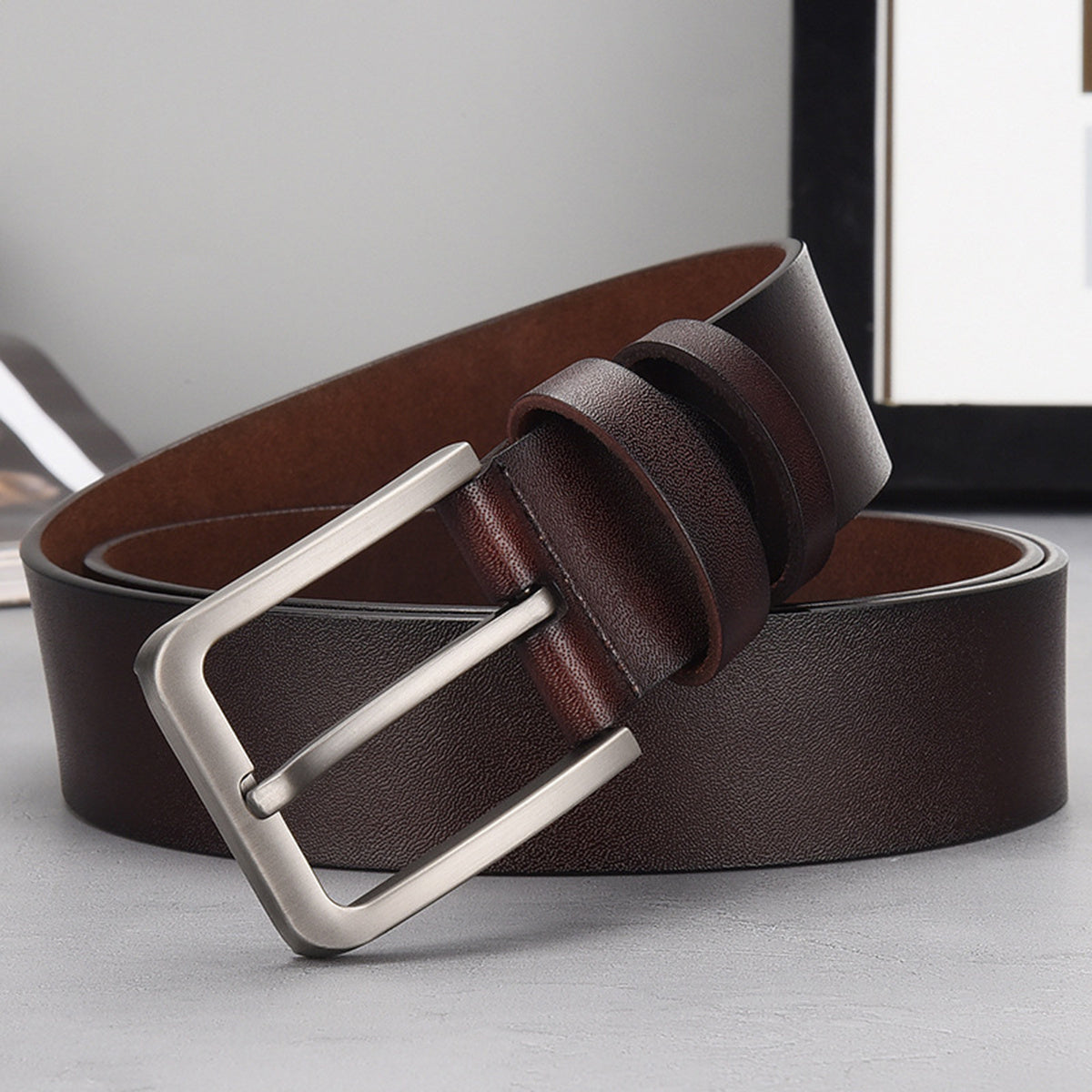 Genuine Leather Large Pin Buckle Belts for Men