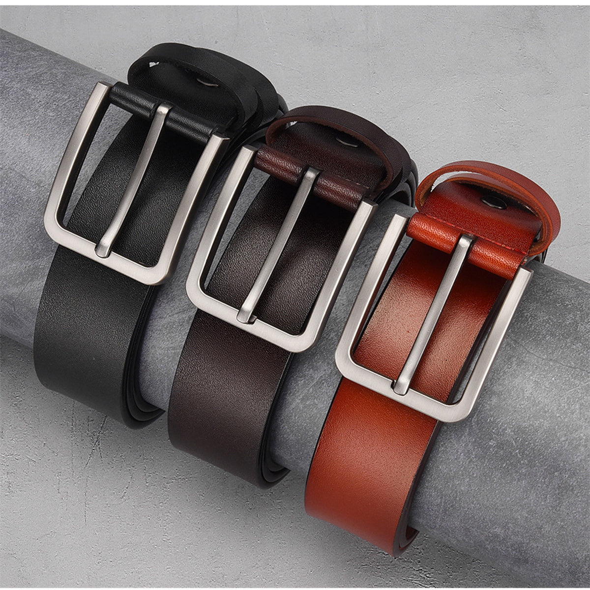 Genuine Leather Large Pin Buckle Belts for Men