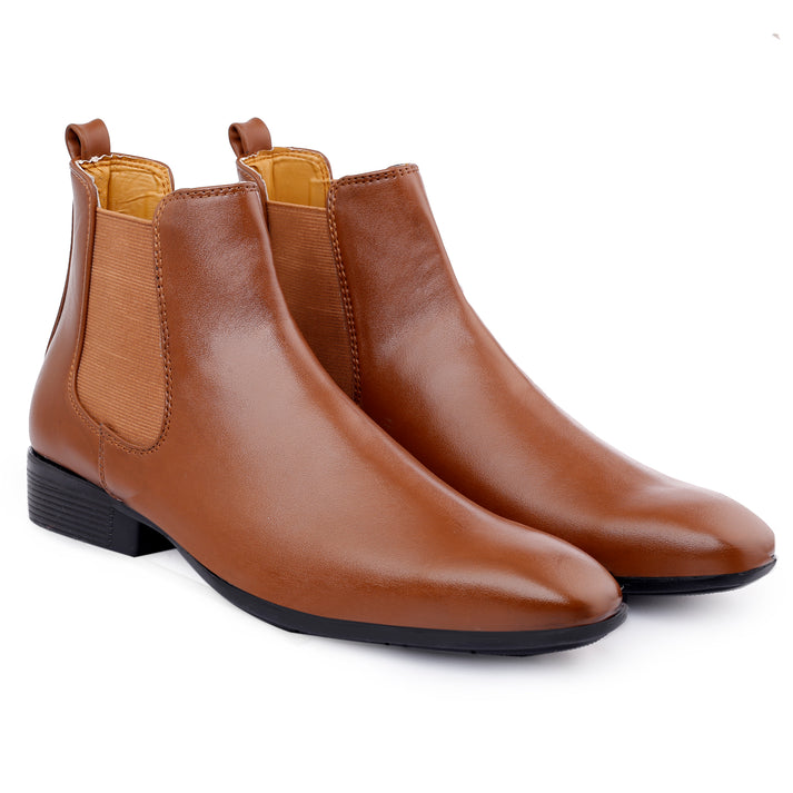 Jack Marc New Men's Vegan Leather Tan Chelsea Boots For All Seasons