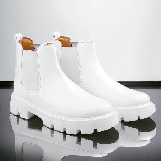Jack Marc Men's White Pu Material Casual Chelsea and Ankle Boots