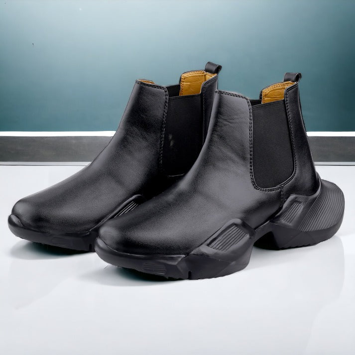 Jack Marc's Latest BlackFaux Leather Chelsea Boots for Men