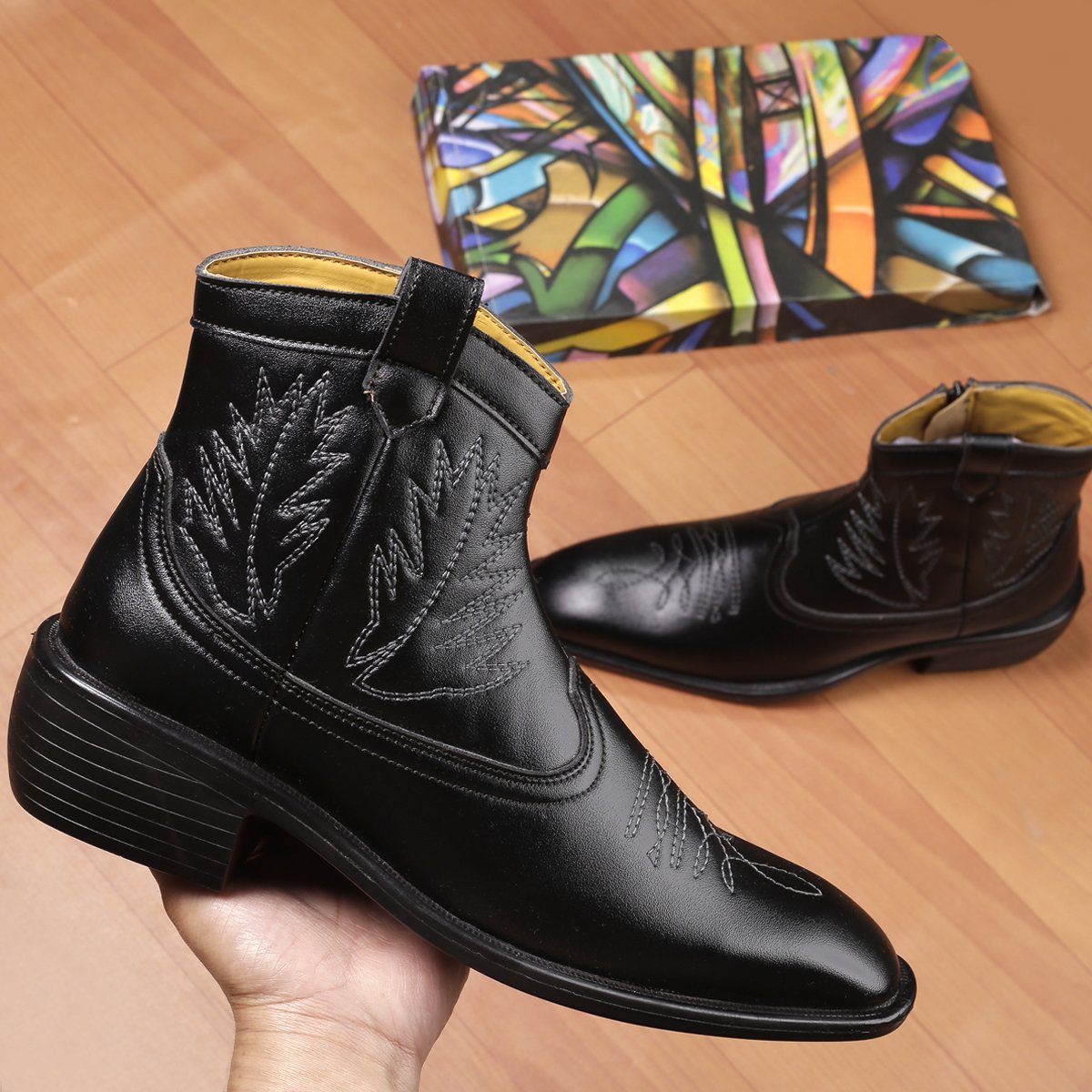 Jack Marc Men's Formal and Casual Retro Black Boots