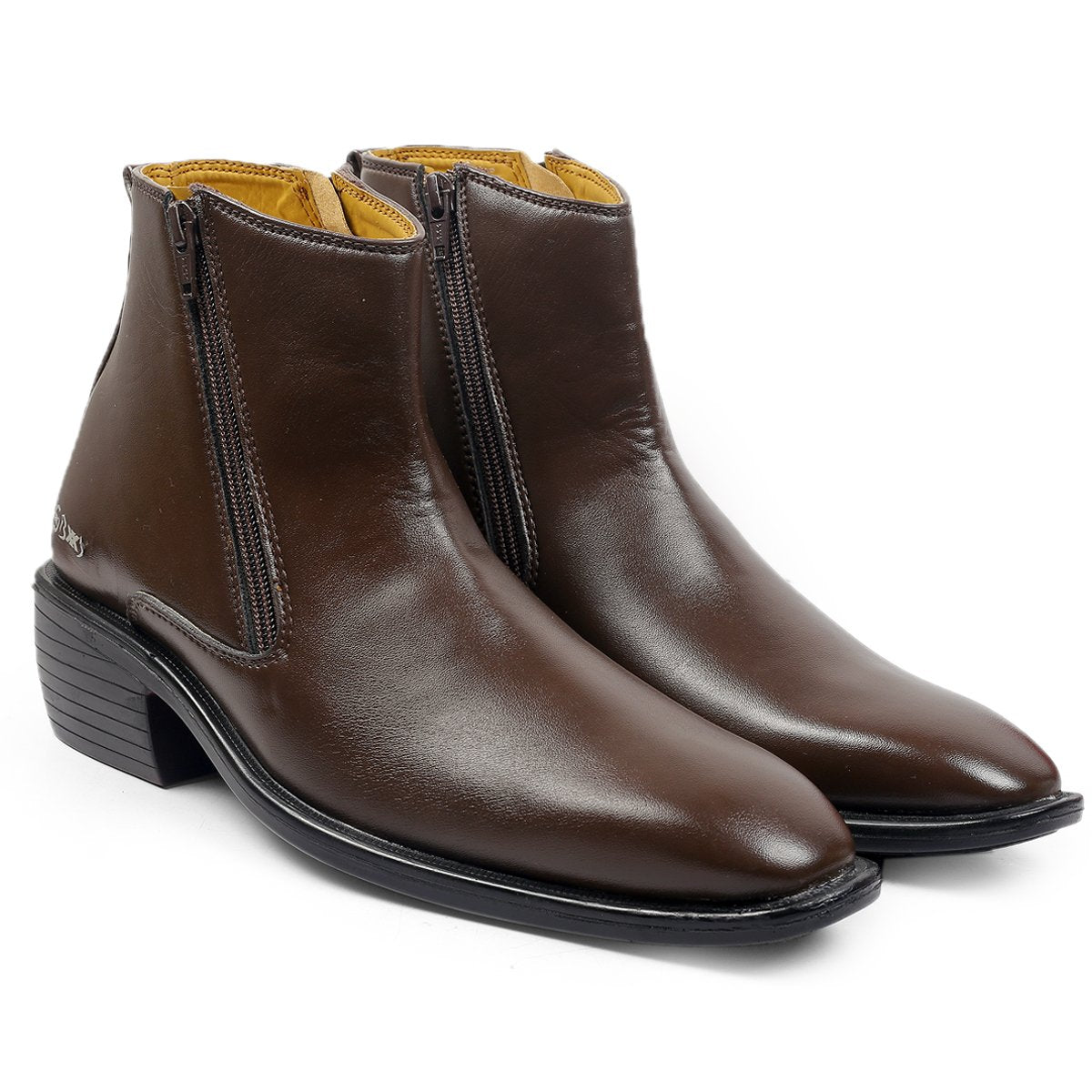 Men's Office Wear Brown Formal Height Increasing Zipper Slip-on Ankle Boots