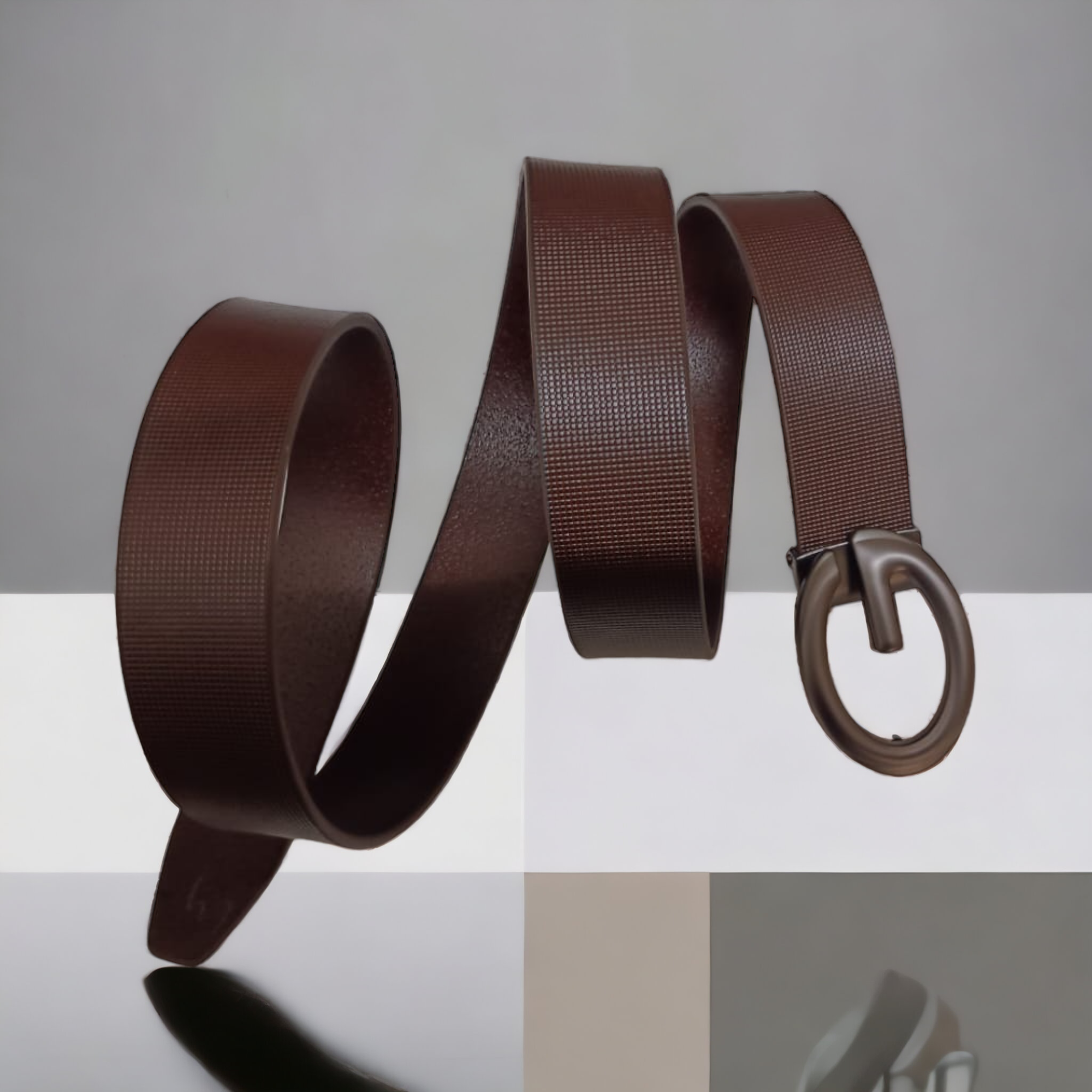 Jack Marc Fashion Brown Leather Needle Buckle Belt For Men