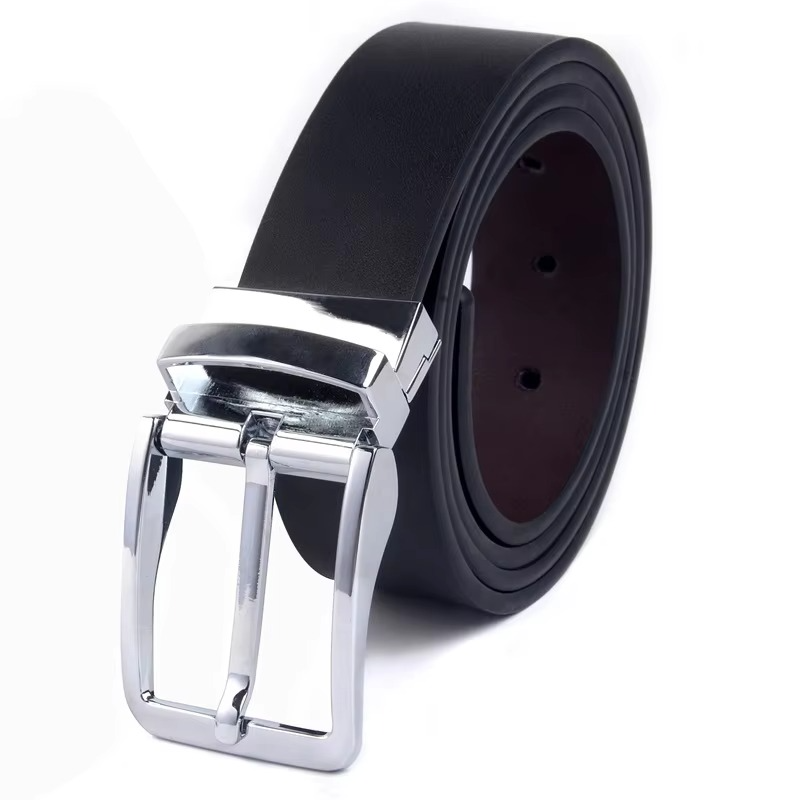 Men's Double-Sided Genuine Black Brown Leather Belt