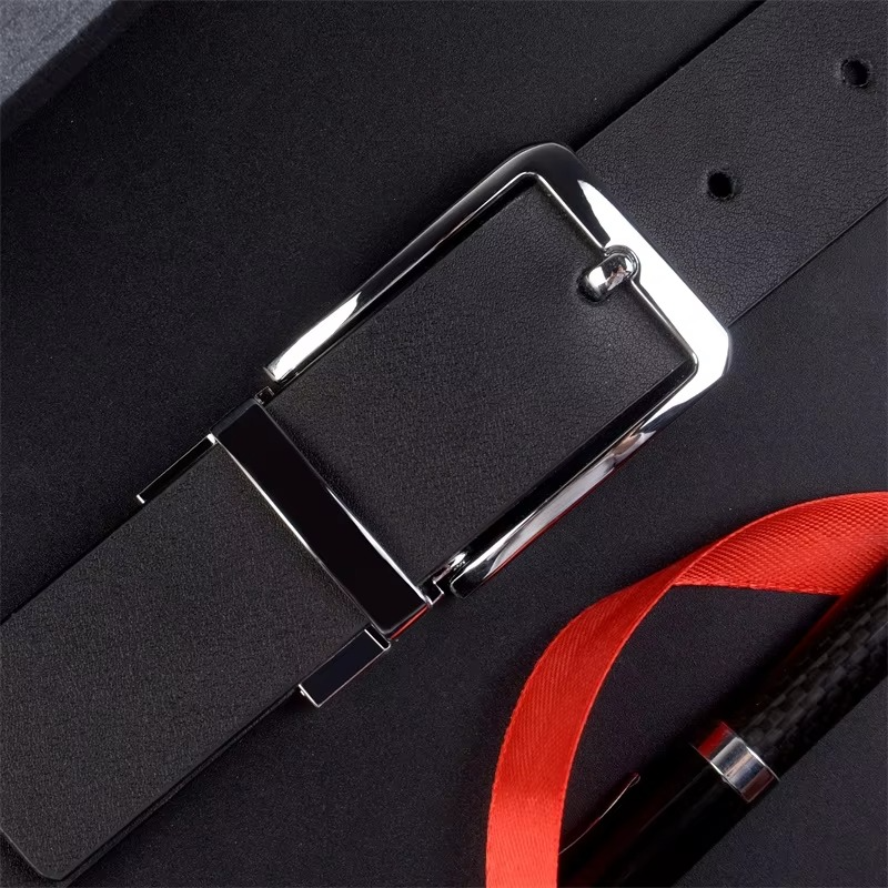 Men's Double-Sided Genuine Black Brown Leather Belt