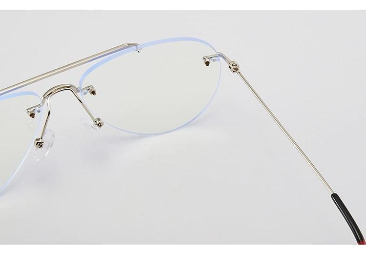 Retro Fashion Rimless Pilot Blue Block Computer Glasses Metal Frames Men Women