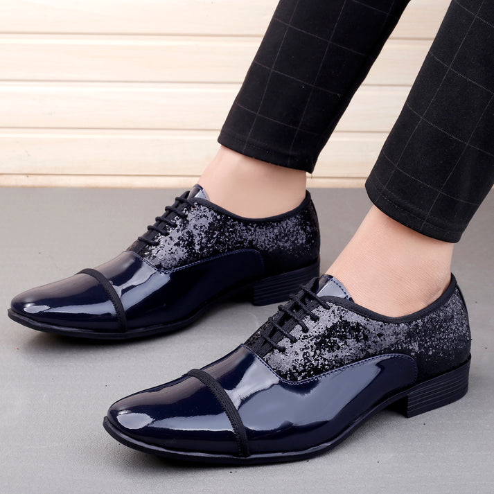 New Fashionable Anti Wrinkle Shiny Shimmer Blue Formal Shoes For Men's –