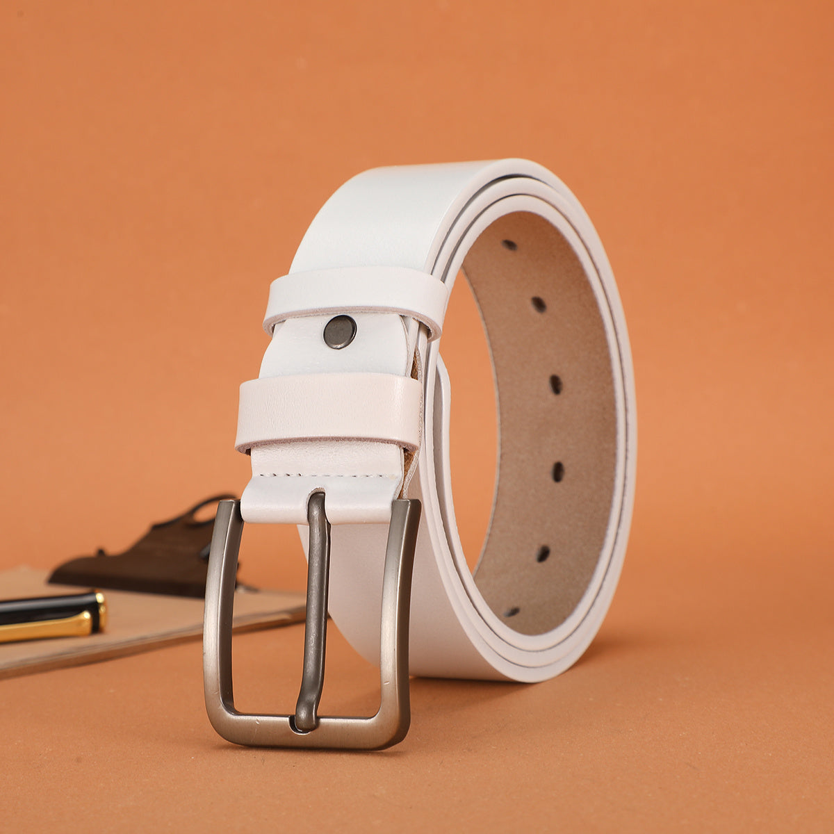 Genuine Leather Large Pin Buckle Belts for Men