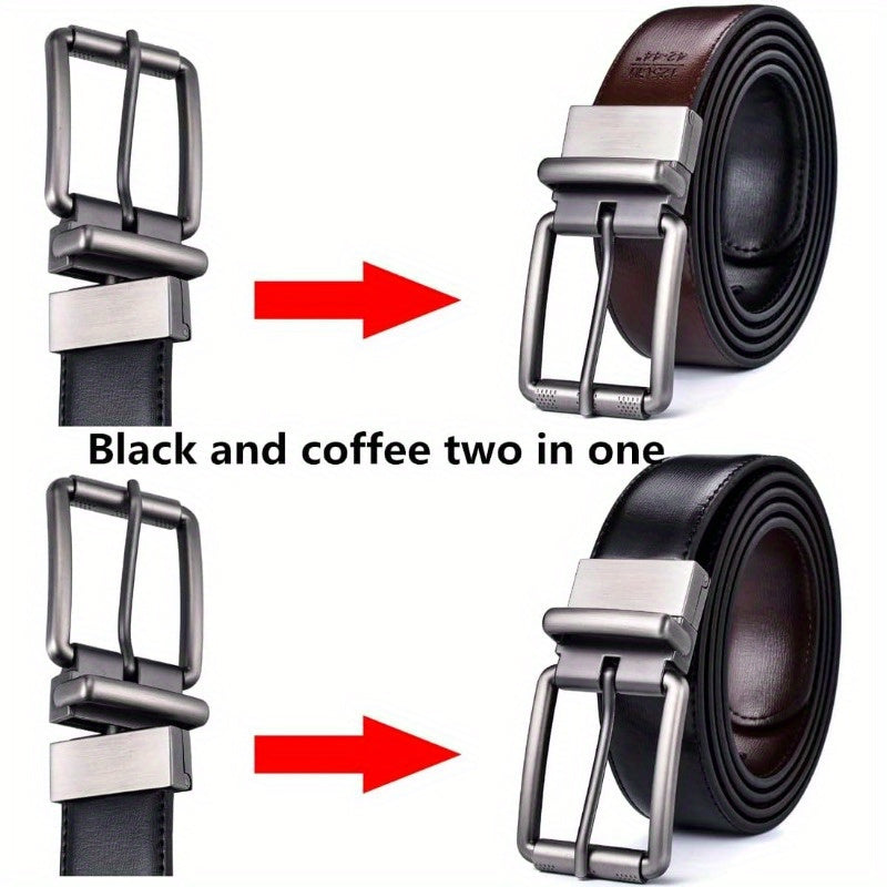 Men’s Premium Genuine Leather Reversible Belt – Sleek Rotating Buckle Design