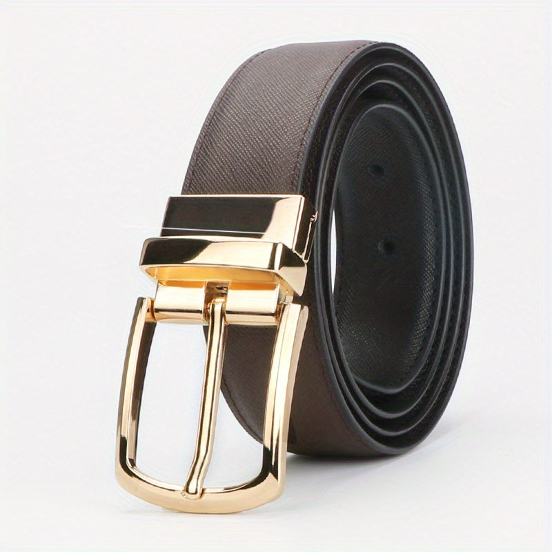 Men’s Business Genuine Leather Belt Rotating Pin Buckle