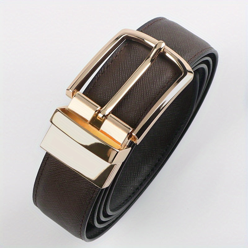 Men’s Business Genuine Leather Belt Rotating Pin Buckle