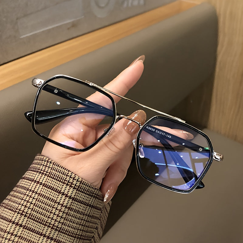 Double Bridge Square Frame Clear Lens Glasses