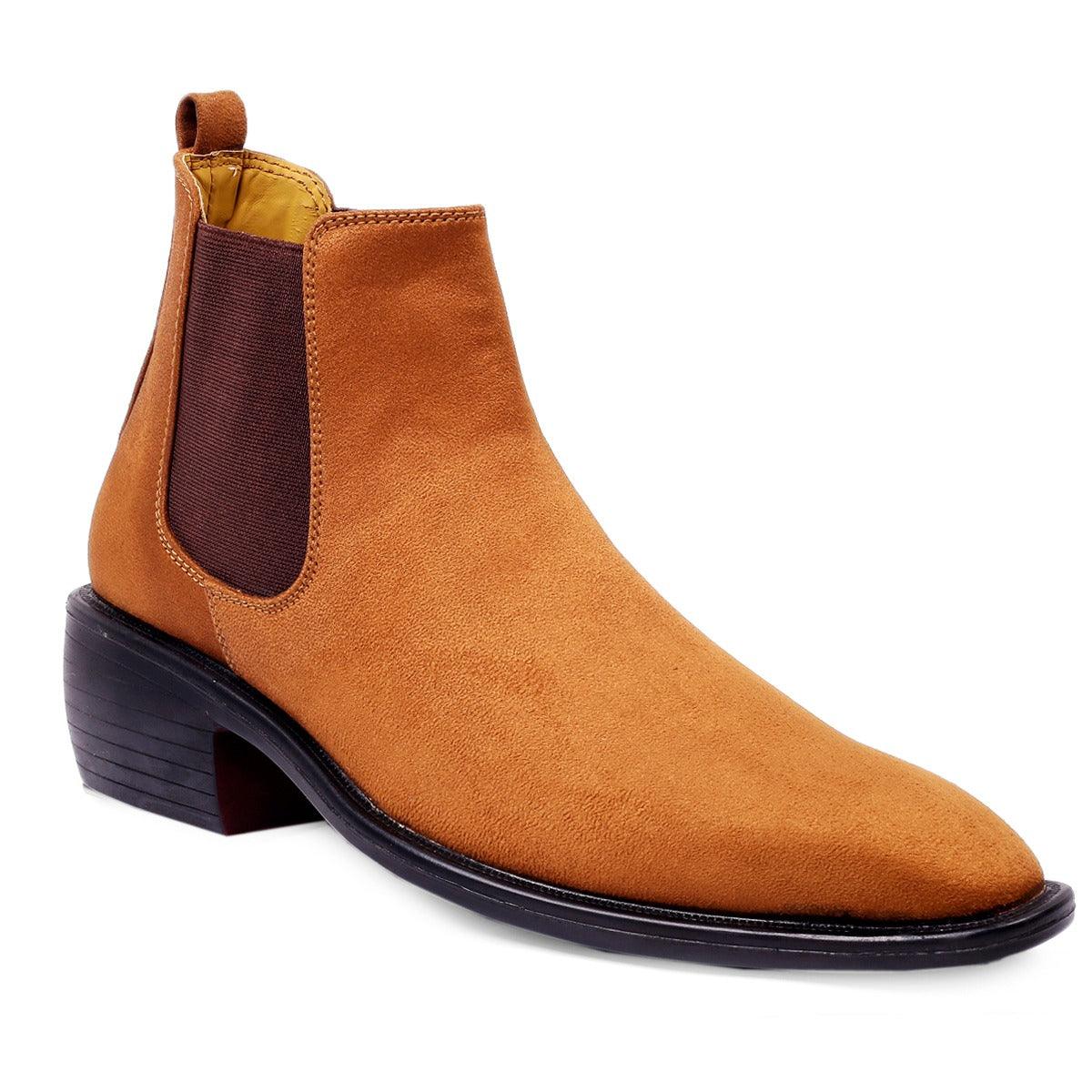 Height Increasing Tan Suede Chelsea Cuba Boots For Men