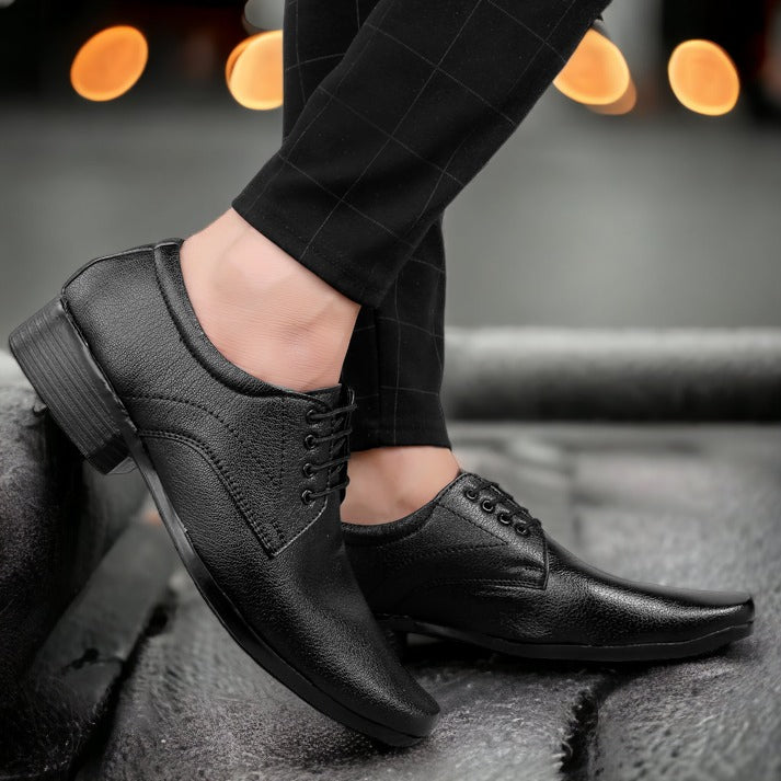 Jack Marc's Formal Derby Lace-Up Black Shoes for Men