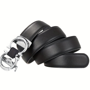 Men's Stylish Black Faux Leather Belt with Alloy Buckle