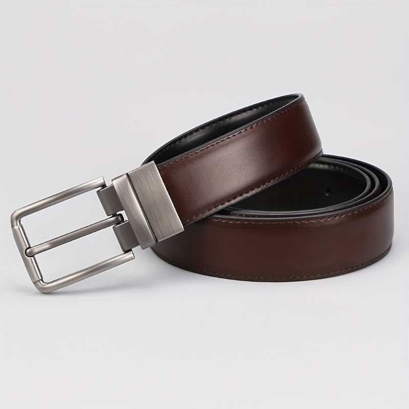 Men’s Premium Genuine Leather Reversible Belt – Sleek Rotating Buckle Design