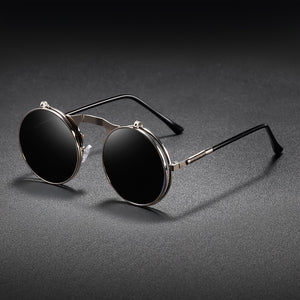 Vintage flip up luxury round sunglasses