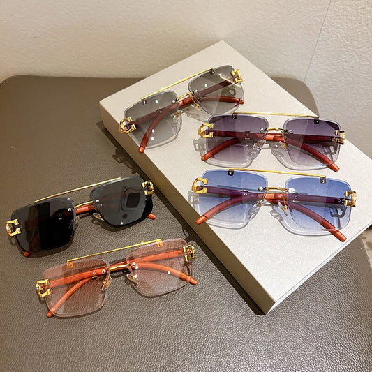 Shop New Oversized Square Sunglasses Men Women Trending Rimless Gradient Double Bridge Shades