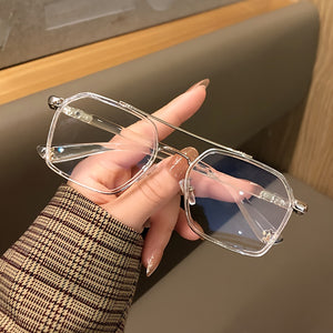 Double Bridge Square Frame Clear Lens Glasses