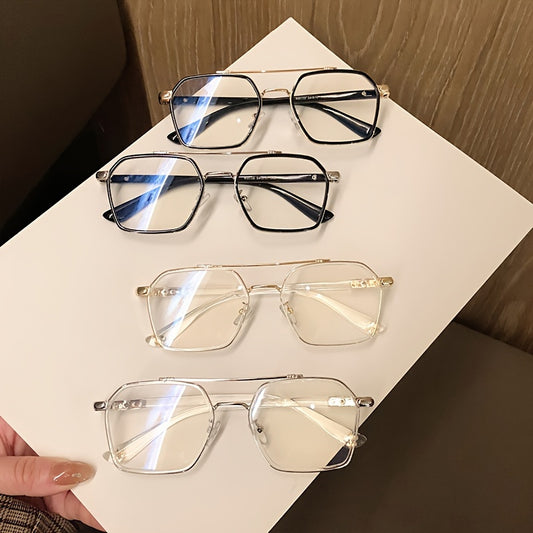 Double Bridge Square Frame Clear Lens Glasses