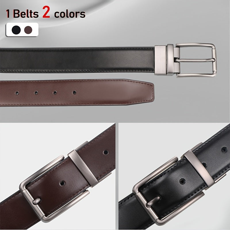 Men’s Premium Genuine Leather Reversible Belt – Sleek Rotating Buckle Design