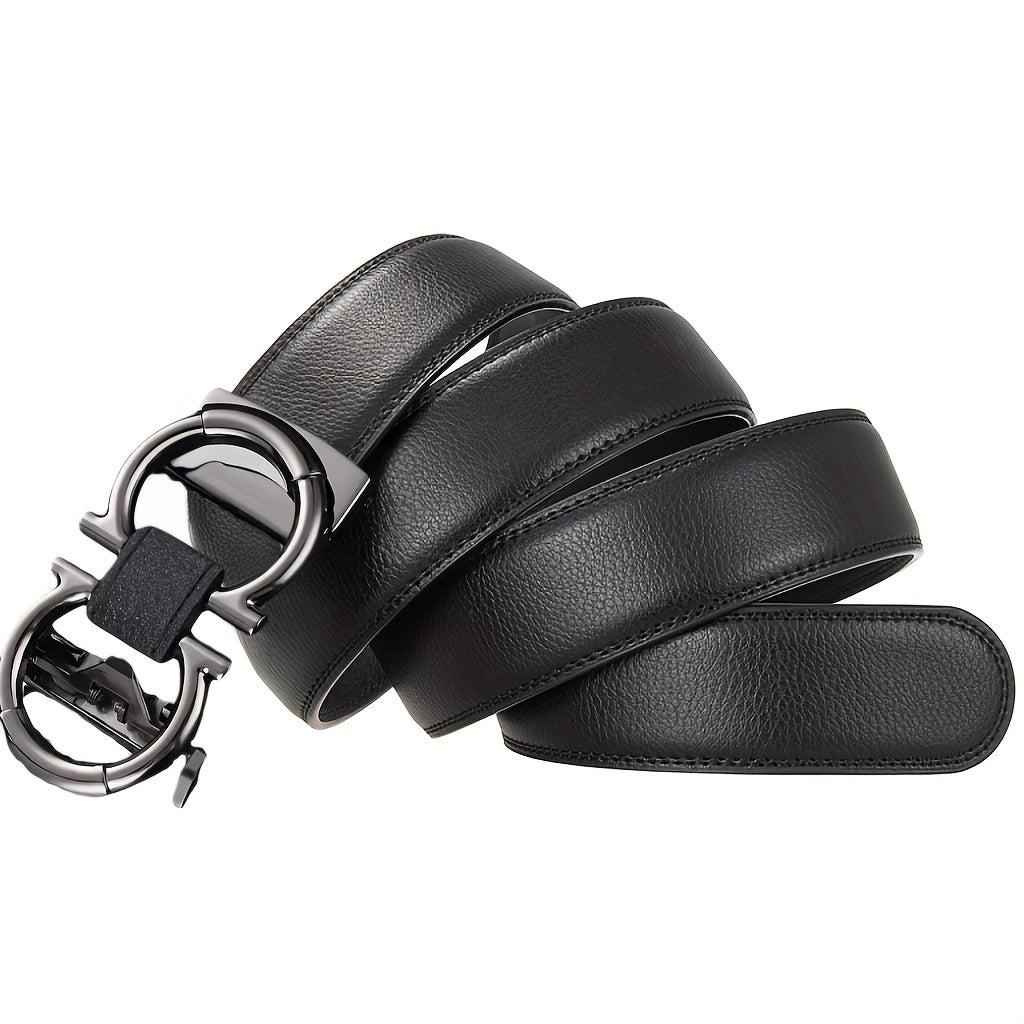 Men's Stylish Black Faux Leather Belt with Alloy Buckle