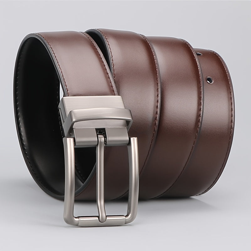 Men’s Premium Genuine Leather Reversible Belt – Sleek Rotating Buckle Design