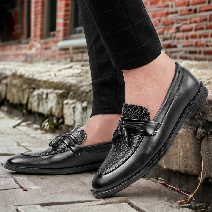Jack Marc Black Dress Faux leather casual moccasins slip-on shoes