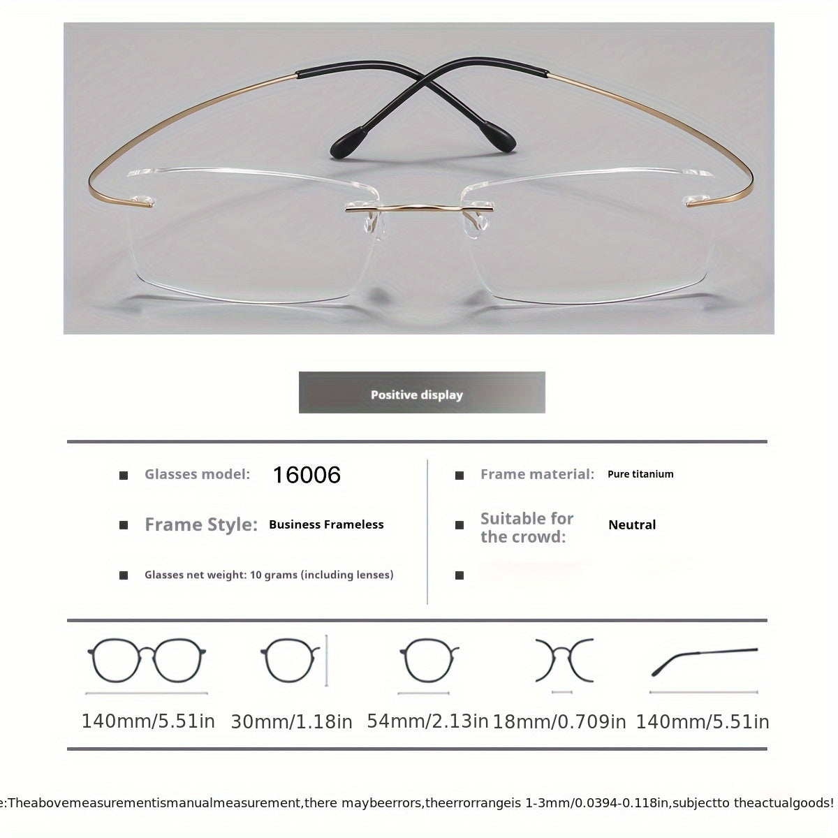 Rimless Titanium Rectangular Glasses