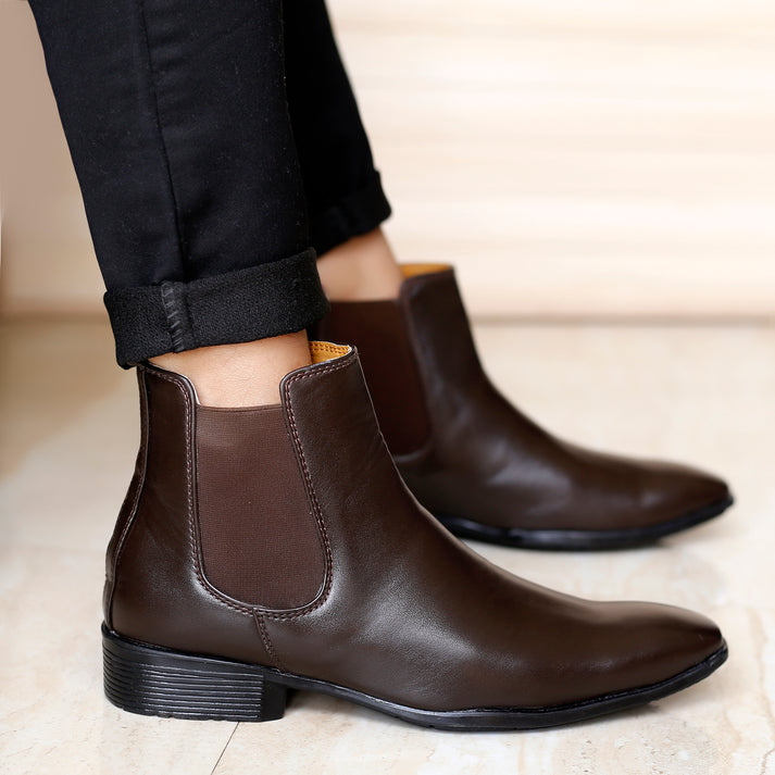 Buy New Men's Vegan Leather Brown Chelsea Boots For All Seasons