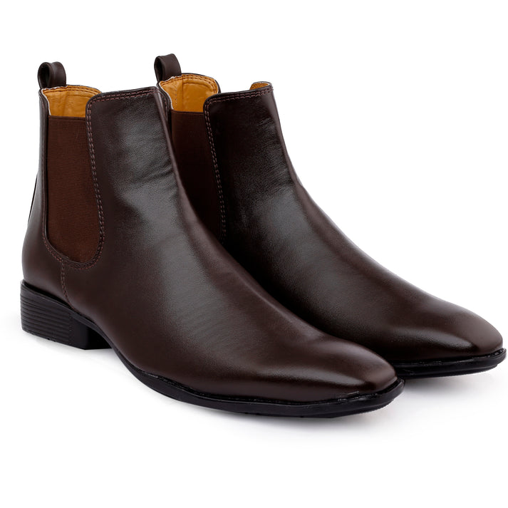 Jack Marc New Men's Vegan Leather Brown Chelsea Boots For All Seasons - JACKMARC.COM