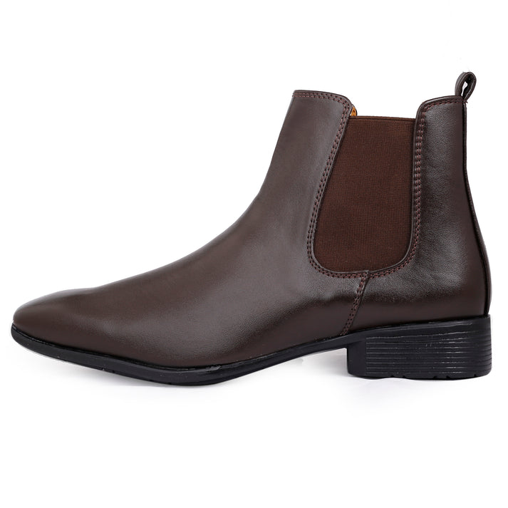 Jack Marc New Men's Vegan Leather Brown Chelsea Boots For All Seasons