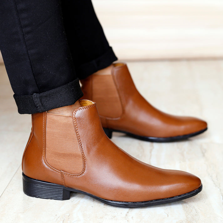 Buy New Men's Vegan Leather Tan Chelsea Boots For All Seasons
