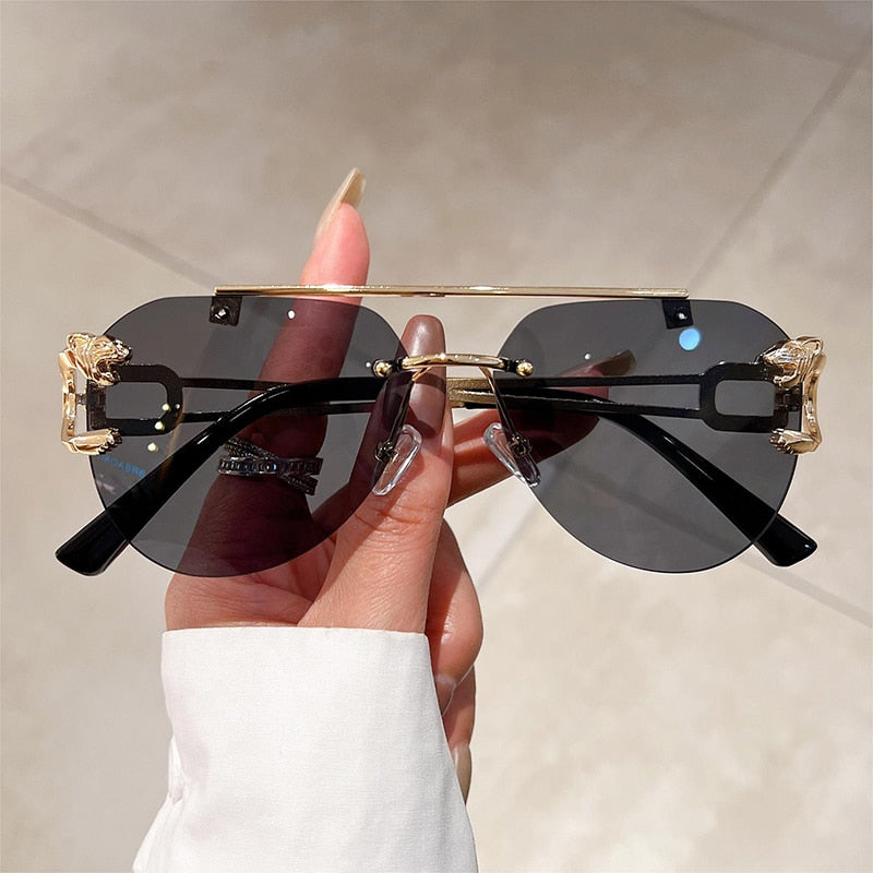 Rectangle Gradient Lenses Vintage Rimless Sunglasses
