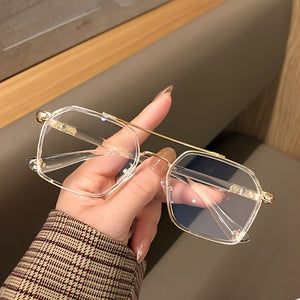 Double Bridge Square Frame Clear Lens Glasses