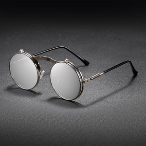 Vintage flip up luxury round sunglasses