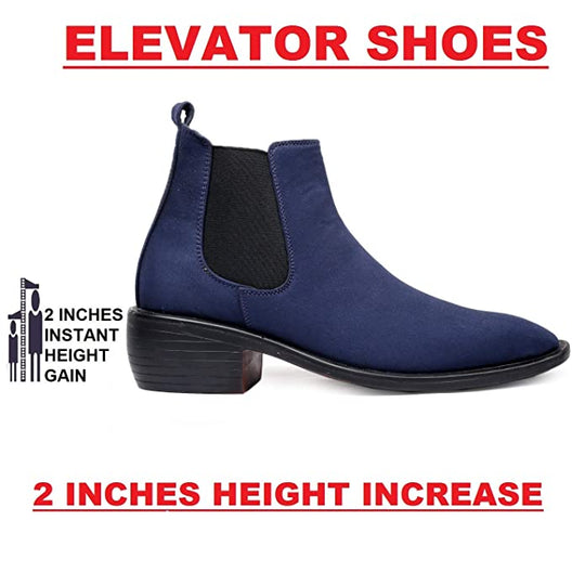 Height Increasing Blue Suede Chelsea Cuba Boots For Men