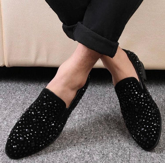 Buy Now Fashion Studded Mirror Work Moccasin Shoes For Party and Wedding Occasion - JackMarc - JACKMARC.COM