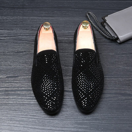Men Fashion Loafer Shoes party Dress Casual Rhinestone Pointed Toe Flat Breathable party Dress Shoes- Jack Marc