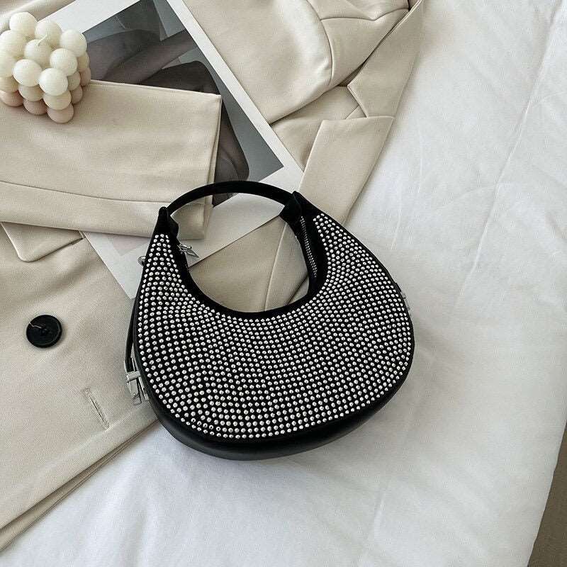 Designer Rhinestone Half Moon Bag - JACKMARC.COM