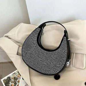 Designer Rhinestone Half Moon Bag - JACKMARC.COM