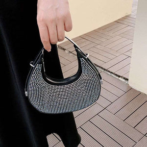 Designer Rhinestone Half Moon Bag - JACKMARC.COM