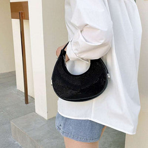 Designer Rhinestone Half Moon Bag - JACKMARC.COM