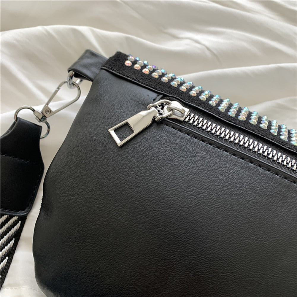 Fashion Rhinestone Waist Belt Bag Women Chest Pack Shoulder Simple Crossbody Bag-Jack Marc