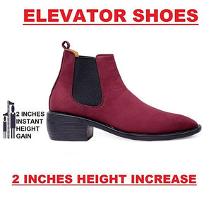 Height Increasing Maroon Suede Chelsea Cuba Boots For Men - JACKMARC.COM