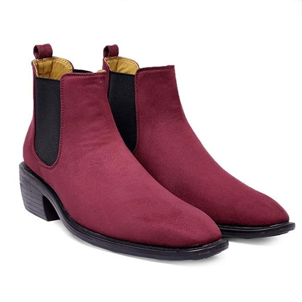 Height Increasing Maroon Suede Chelsea Cuba Boots For Men - JACKMARC.COM