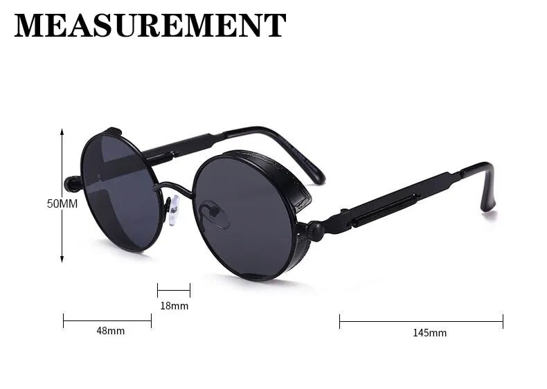 Jack Marc Fashion Steampunk Black Round Metal Sunglasses Men Women