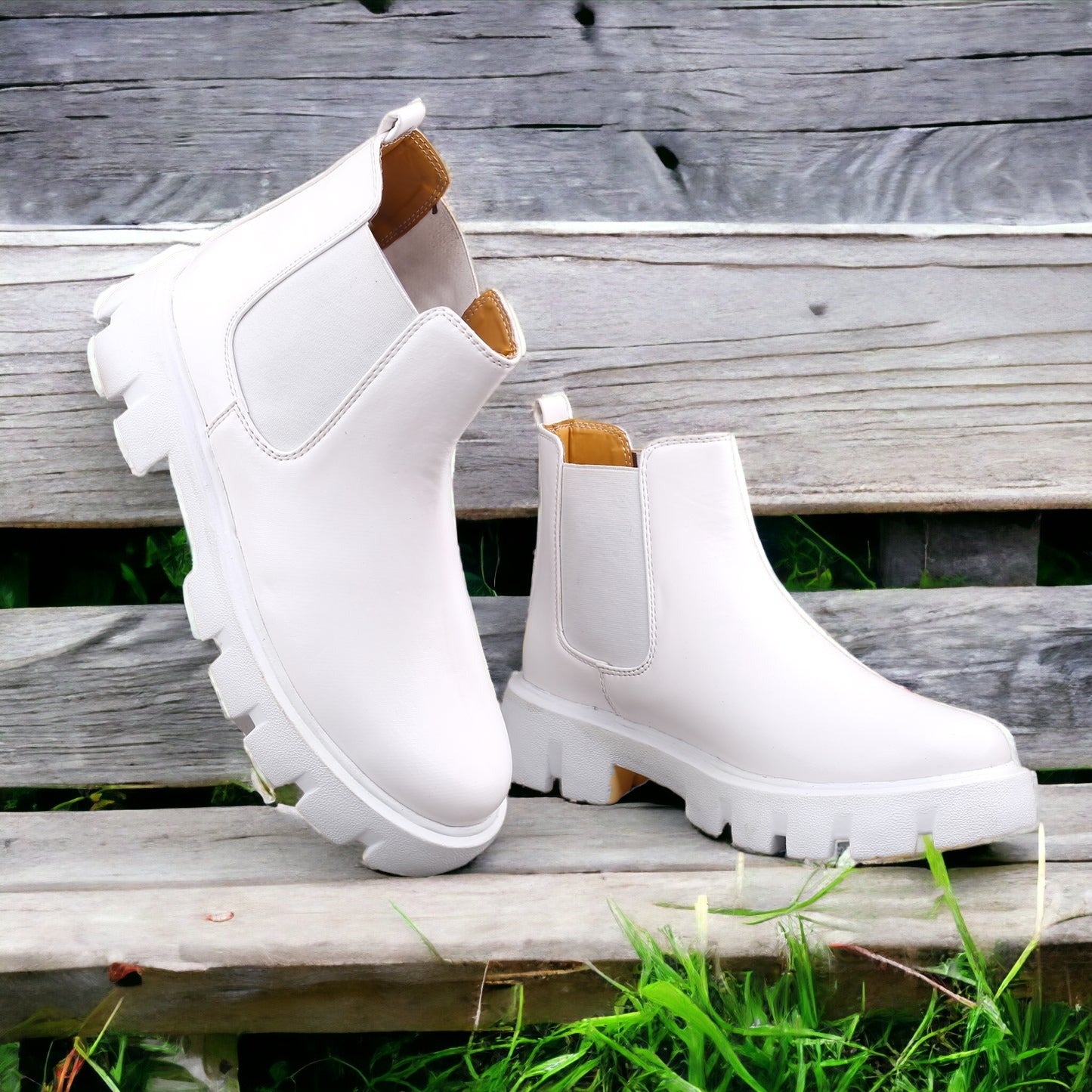 Jack Marc Men's White Pu Material Casual Chelsea and Ankle Boots