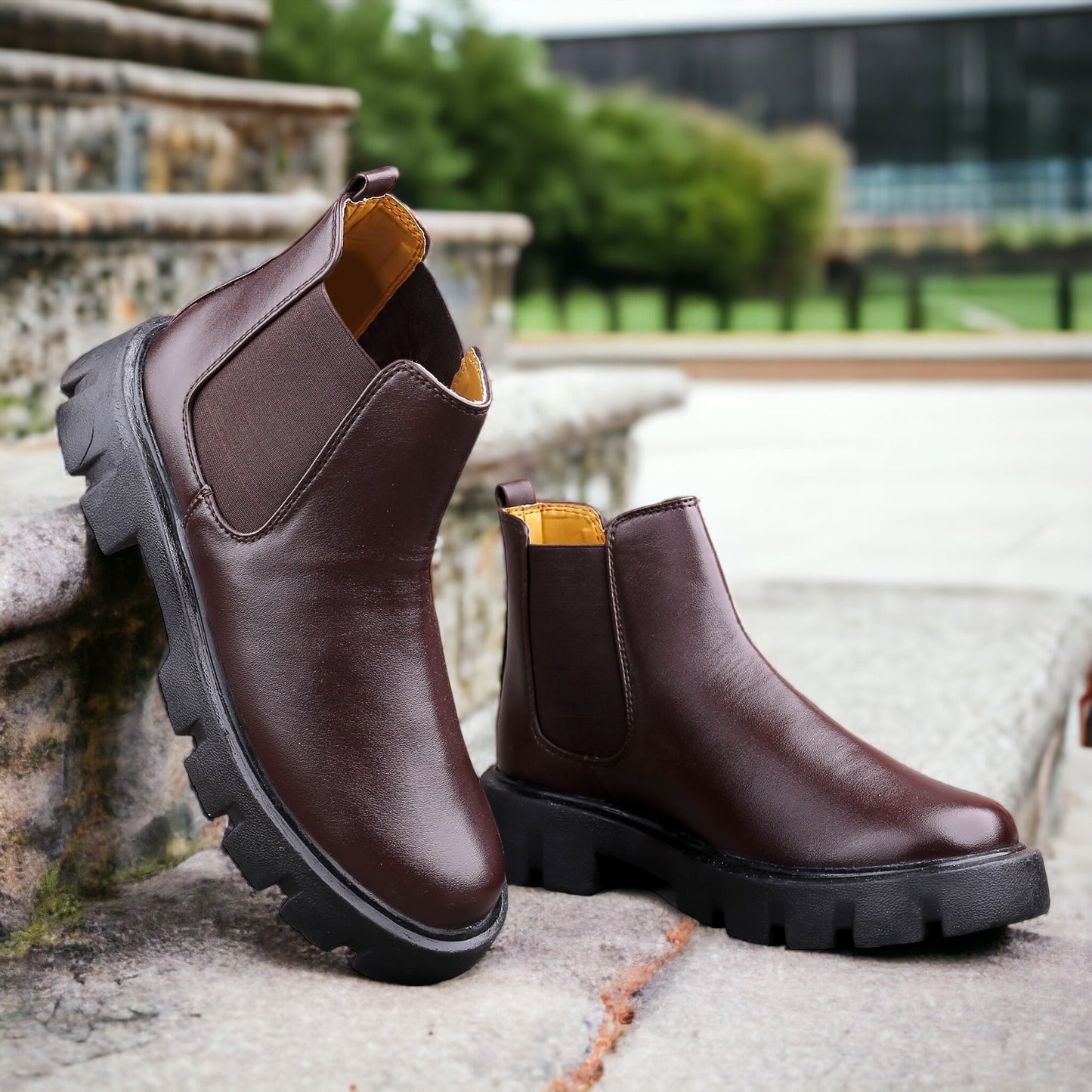 Jack Marc Men's Brown Chelsea and Ankle Boots in Luxurious PU Material